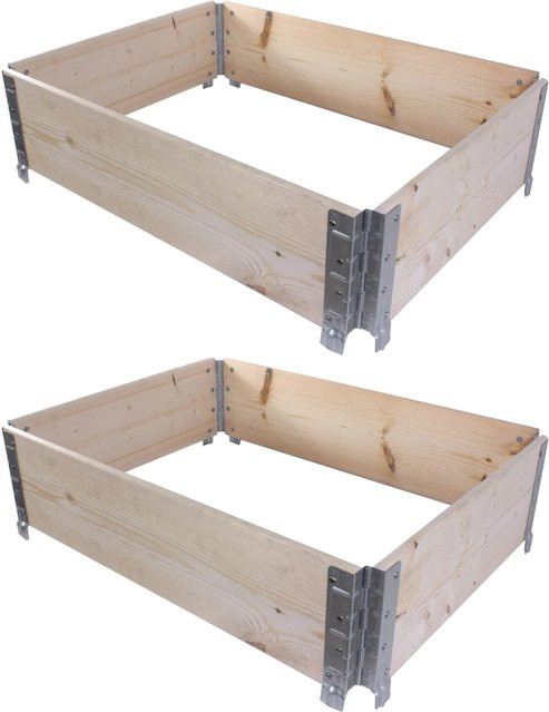 BigDean 2er Set Hochbeet Palettenrahmen aus Holz in Natur Braun, Faltbar und Steckbar, B/T/H: 80 x 60 x 20 cm - Bild 1