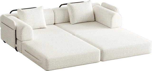 PXloue 2 in 1 Schlafsofa als 2 Sitzer mit Bettfunktion, Chenille und Metallrahmen, Beige, B: 184,0 cm, H: 40,0 cm - Bild 1