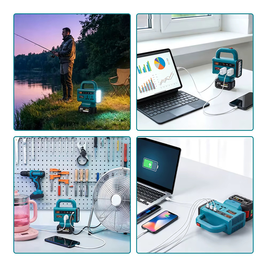 YOFIDRA 6-in-1 tragbarer Stromwechselrichter mit USB-Typ-C-Steckdose und LED-Licht, kompatibel mit Makita-Akkus zur Notstromversorgung im Außenbereich - Bild 4