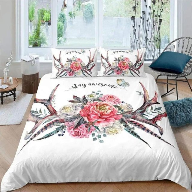 Bettwäsche-Set Monika Chen mit Hirsch- und Rehkitz-Motiv in Braun und Weiß, 3-teilig, B/H: 135 x 200 cm - Bild 1