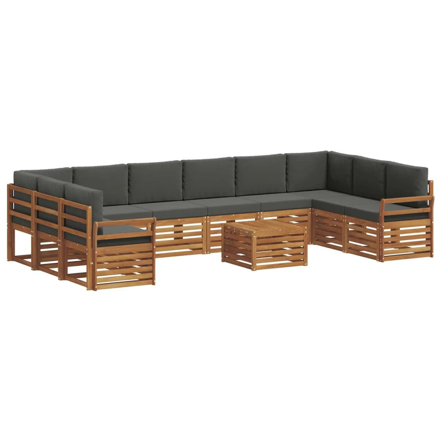 vidaXL Sofagarnitur 11-teilig aus Massivholz Akazie in Natur und Anthrazit mit Polsterung und Kissen - Bild 2