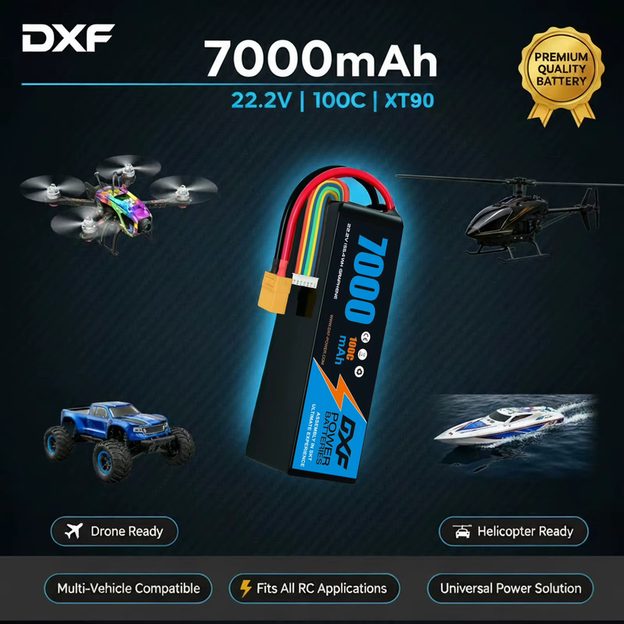 DXF 6S LiPo Akku 22,2V 7000mAh 100C Softcase mit XT90-Anschluss in Schwarz für RC-Modelle - Bild 4