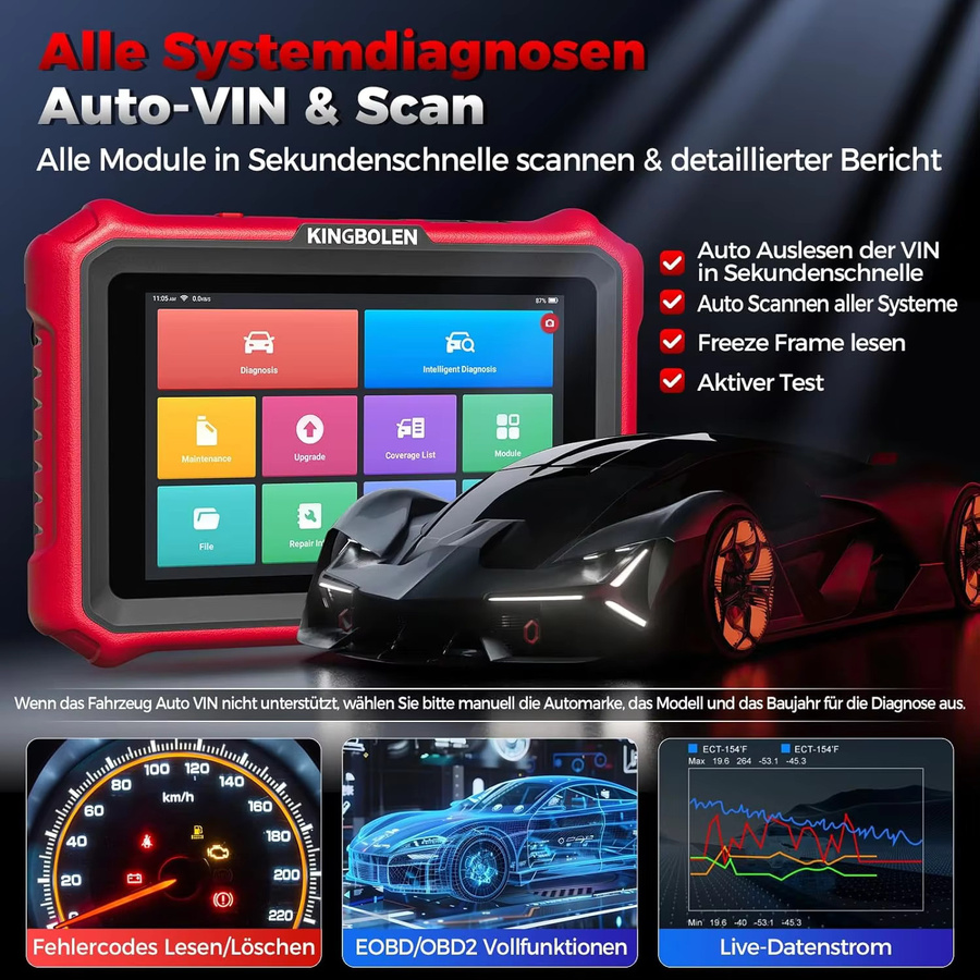 KINGBOLEN K8 PRO K8 ELITE Bluetooth OBD2 Auto-Diagnosegerät mit ECU-Codierung, bidirektionalem Test, CAN FD und DOIP sowie 42 Reset-Funktionen - Bild 2