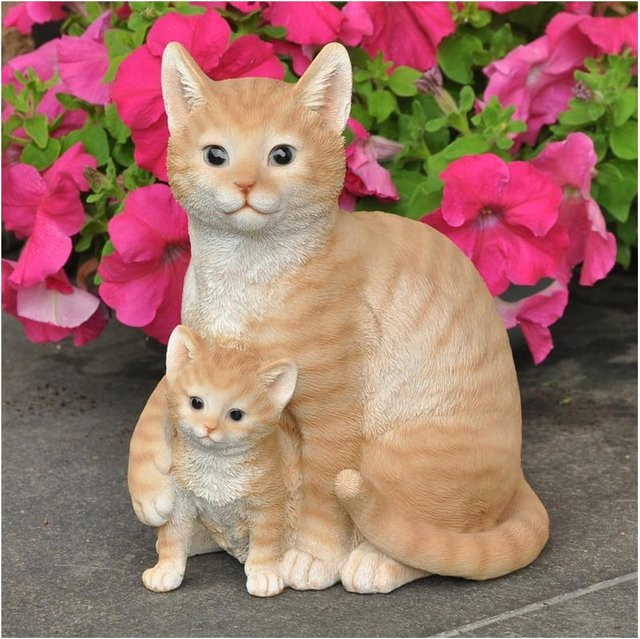 Dazikemo Gartenfigur Katze mit Katzenbaby in Orange - Bild 1