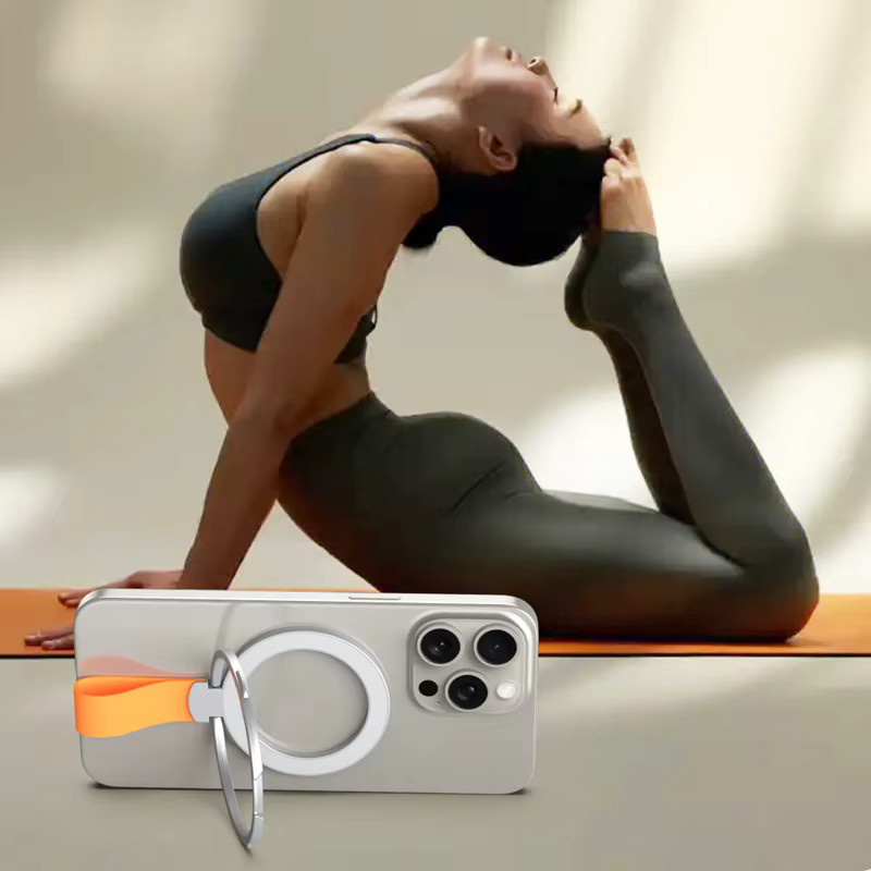 WSSHE Magnetischer Handyhalter mit Riemenhalterung für MagSafe-Zubehör, kompatibel mit iPhone 13, 14, 15 und Samsung, Schwarz/Orange - Bild 2