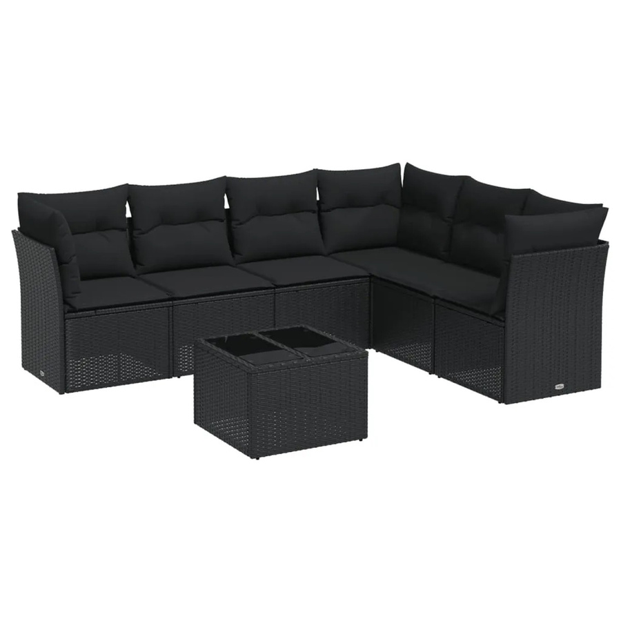 vidaXL 7-tlg. Garten-Sofagarnitur in L-Form aus Polyrattan mit Kissen und Stauraum, Schwarz - Bild 2