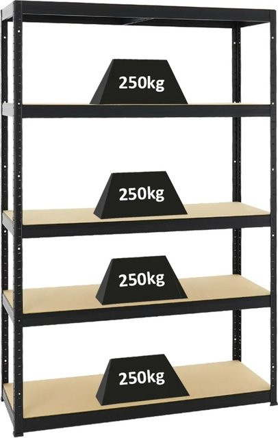 PROREGAL Schwerlastregal Big Elephant S Schwarz H x B x T: 180 x 120 x 45 cm mit verstellbaren Regalböden aus MDF und Metall - Bild 1