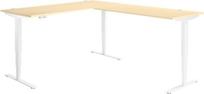 Elektrisch höhenverstellbarer Winkelschreibtisch AERO FLEX in Ahorn und Weiß mit Memorypanel, B 200 cm x T 240 cm - Bild 1