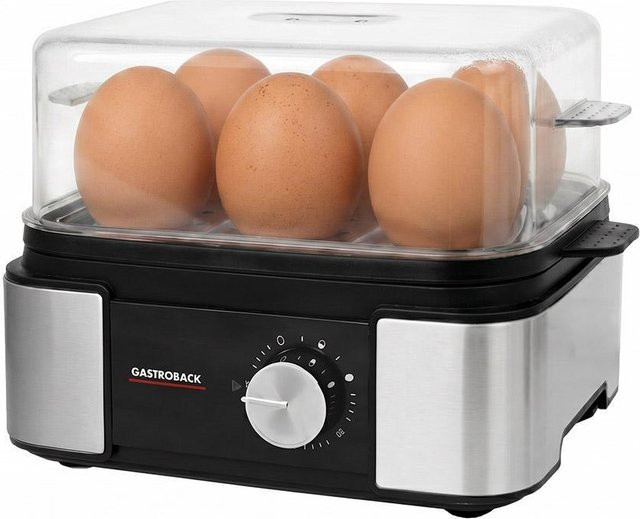 Gastroback Easycook 6 Eierkocher in Schwarz und Silber mit 400 W, Pochier- und Dämpfeinsatz sowie akustischem Signal - Bild 1