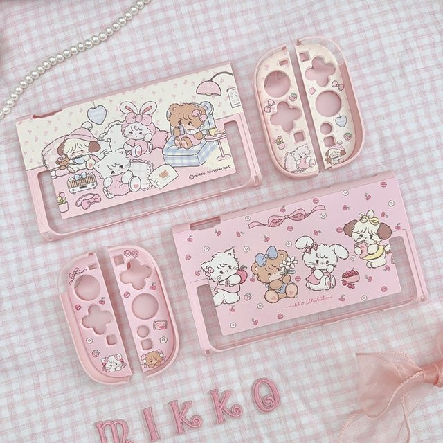 Mikko Schutzhülle für Nintendo Switch 2. Generation in Rosa mit niedlichem Hund und Herz-Design - Bild 1
