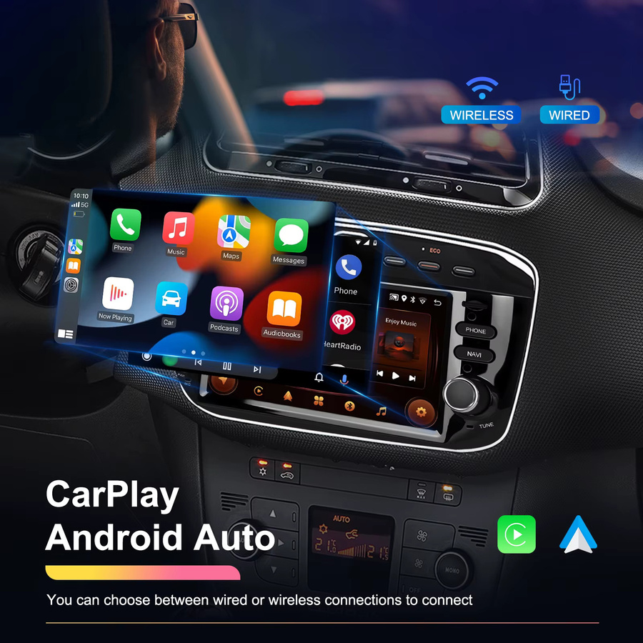 Podofo Wireless Carplay und Android Auto Multimedia Radio mit WIFI und GPS in Schwarz für Fiat Punto 10-16 und Linea 12-15 - Bild 3
