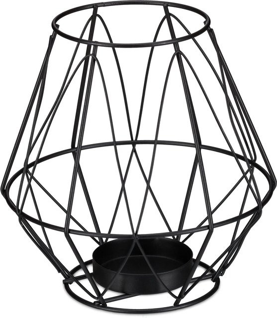 Relaxdays Teelichthalter aus Eisen und Glas in Schwarz mit geometrischem Gitterdesign, B/T: 14 x 14 cm - Bild 1