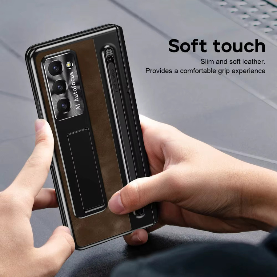 Retro Leder Schutzhülle für Samsung Galaxy Z Fold 7, 6, 5, 4 mit Stiftschlitz und Glasfolie in Braun - Bild 5