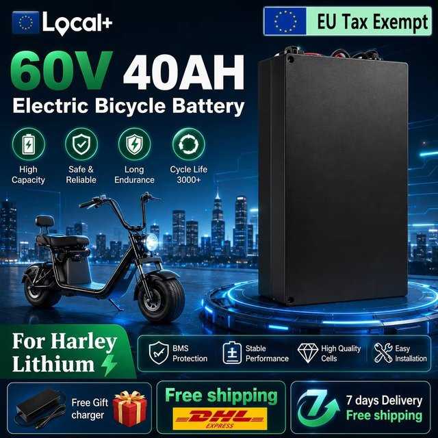 Lithium-Akku für Harley Citycoco Elektromotorräder, 60V, Farbe: Schwarz, mit intelligentem BMS und wasserdichtem Gehäuse - Bild 1