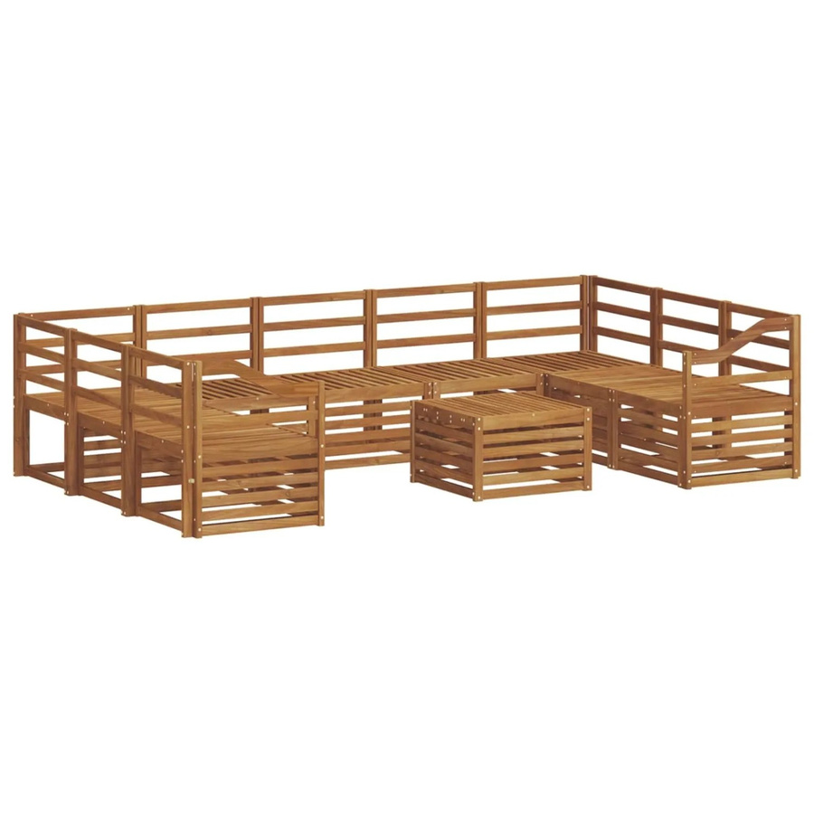 vidaXL Sofagarnitur 10-teilig aus Massivholz Akazie in Natur Braun, U-Form mit Tisch und Armlehnen - Bild 2