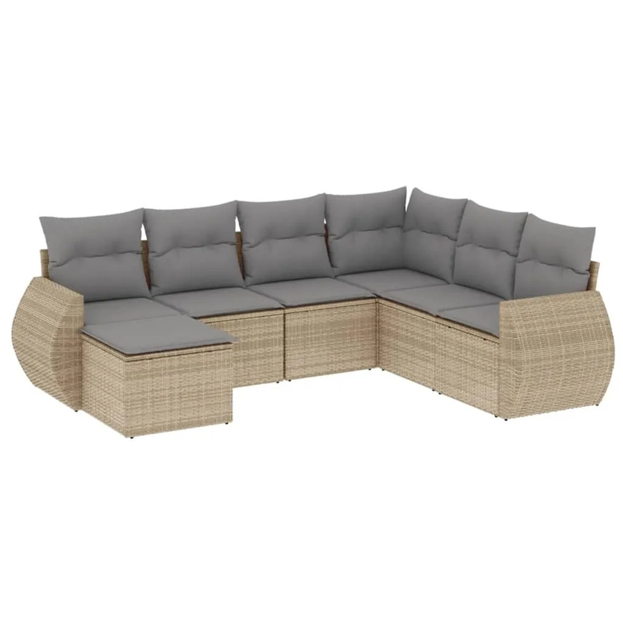 vidaXL 7-tlg Garten-Sofagarnitur aus Poly-Rattan in Beige mit Kissen und Schaumstofffüllung - Bild 2