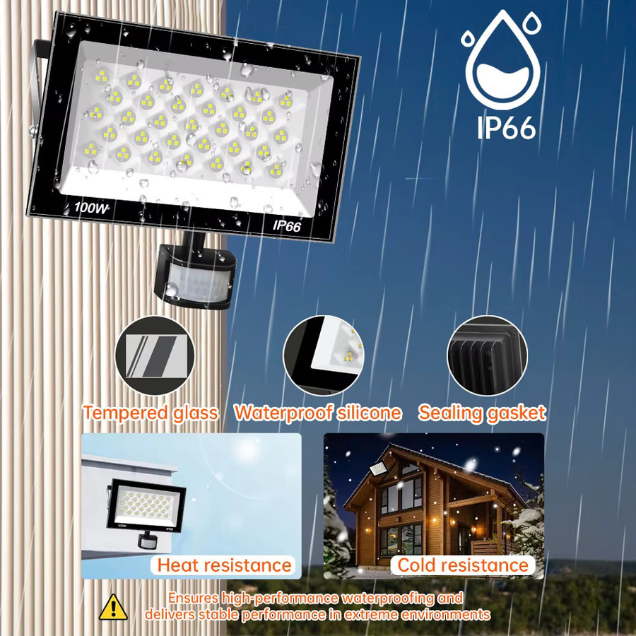Asign LED-Flutlicht mit PIR-Bewegungssensor und Fernbedienung, 30W-100W, 6500K Kaltweiß, IP66 wasserdichter Außenstrahler für Garten und Wand, Weiß - Bild 4