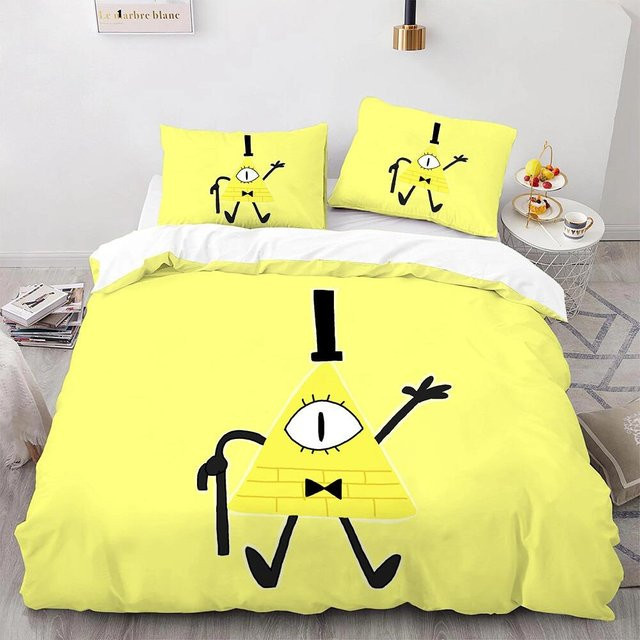 Gravity Falls Bettwäsche Set mit Bill Cipher Motiv, gelbe Kinderbettwäsche aus Mikrofaser bestehend aus Bettbezug und Kissenbezug, Breite: 70 cm, Länge: 133 cm - Bild 1