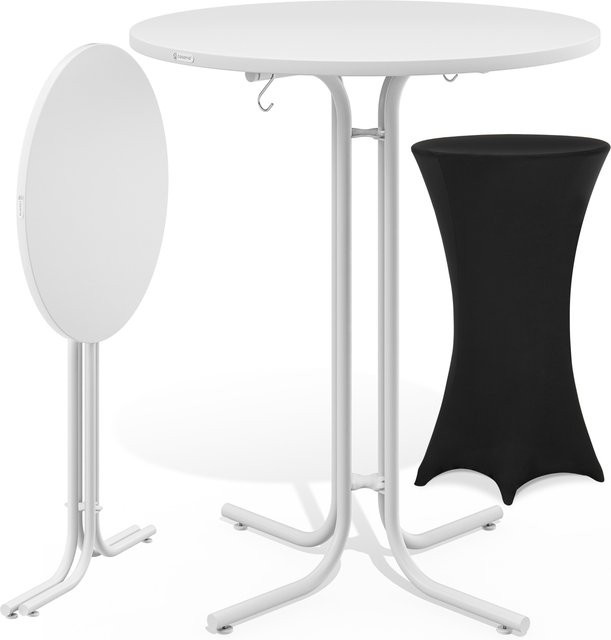 Casaria Stehtisch in Weiß mit schwarzer Stehtischhusse für den Garten, B/T: 110 x 80 cm, Durchmesser Husse: 80 cm - Bild 1