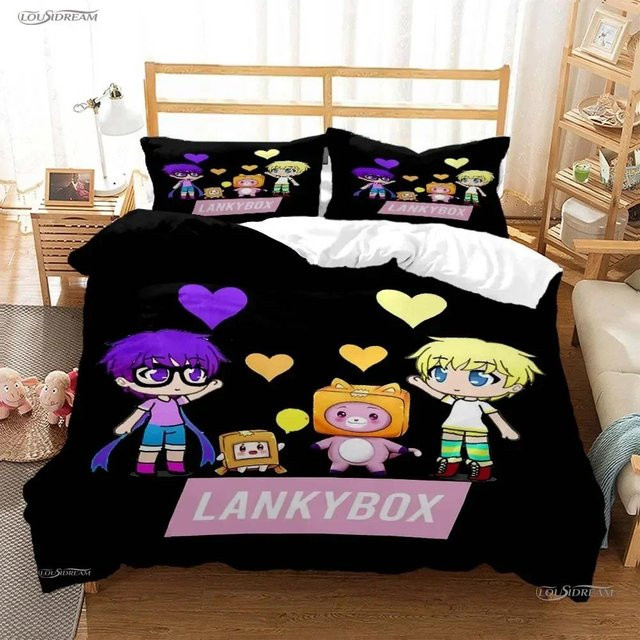 L-Lankybox Animationsfilm Bettwäscheset mit Bettdeckenbezug und Kissenbezügen aus Mikrofaser, Farbe: Schwarz, B/H: 240 x 210 cm - Bild 1
