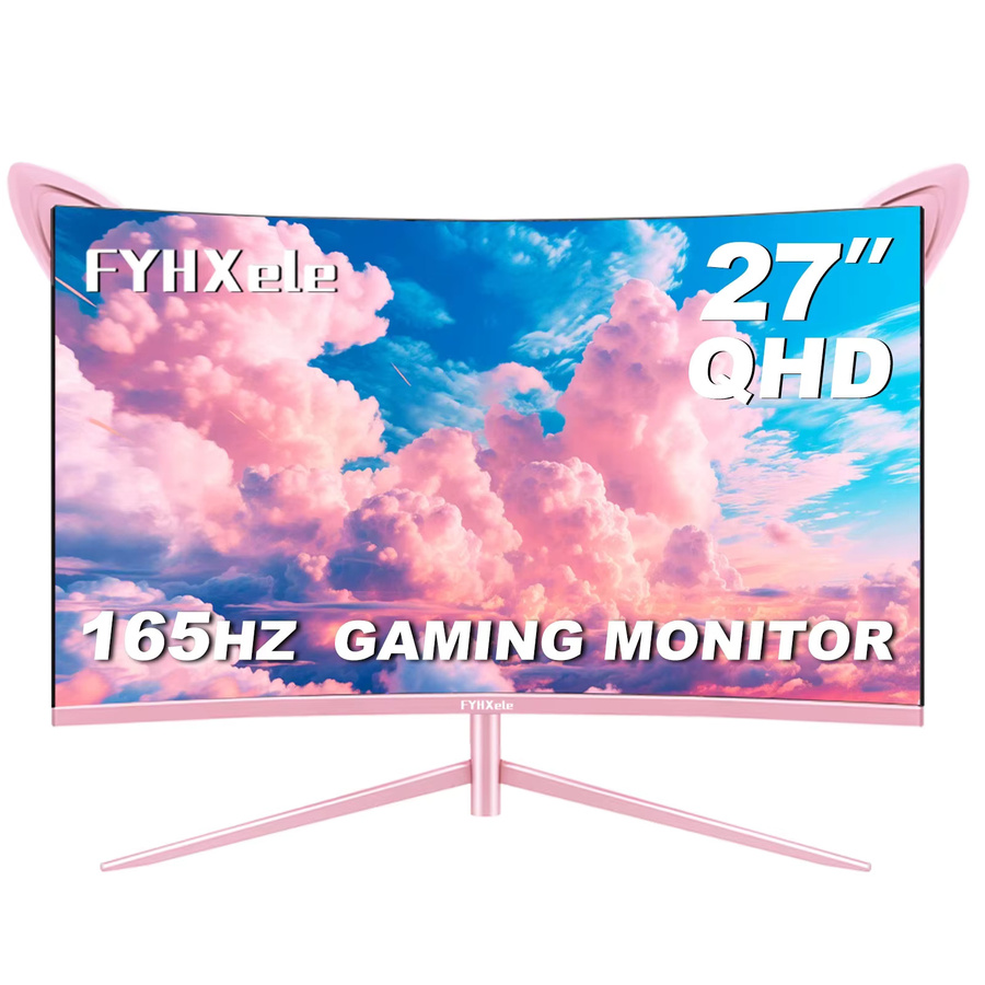 FYHXele Curved Gaming Monitor 27 Zoll in Pink, 2K QHD 2560x1440, 165Hz, VA Panel, AMD FreeSync, HDR, HDMI und DisplayPort - Bild 3