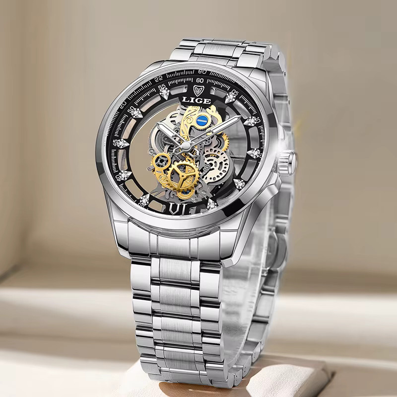 LIGE Armbanduhr Automatik, Edelstahl, Bicolor, Herren - Bild 2