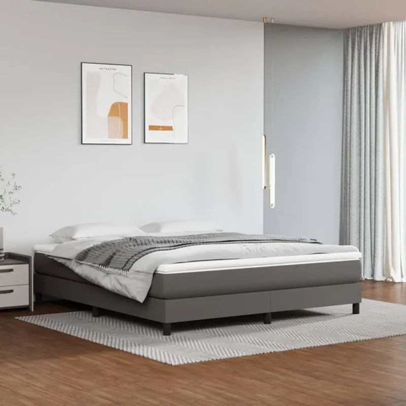Vidaxl Kontinentalbett mit Matratze in Grau aus Kunstleder und Stoff, B/T: 160 x 200 cm - Bild 1