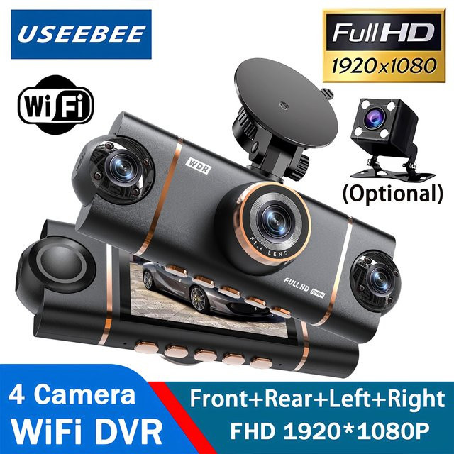 USEEBEE 360 Grad Dashcam mit 1080P Videorekorder, 3/4 Linsen, WLAN und 24H Parküberwachung, Schwarz - Bild 1