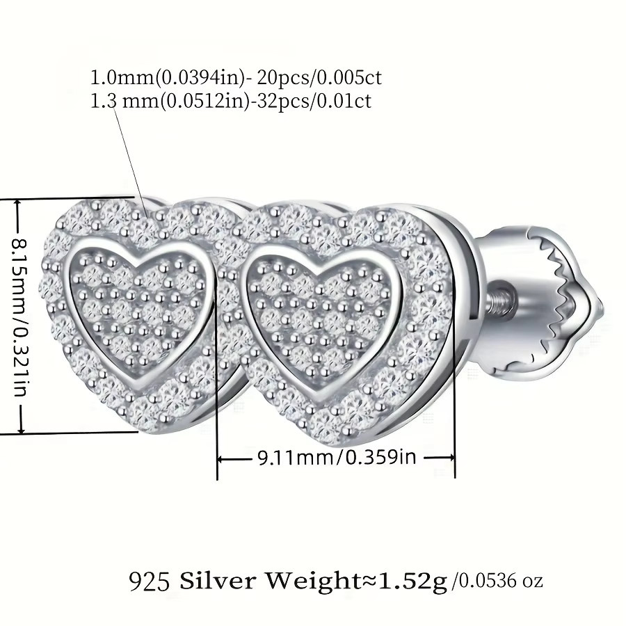 Umcho Ohrstecker Herz-Moissanit, 925 Silber, Damen - Bild 2