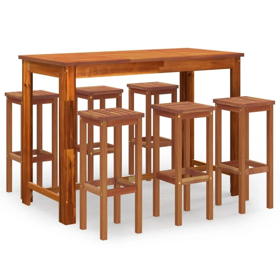 vidaXL 7-tlg Gartenbar-Set Modell 5 aus geöltem Akazien-Massivholz in Braun, B/T/H: 105 x 70 x 30,5 cm (Sitzhöhe: 70 cm) - Bild 2