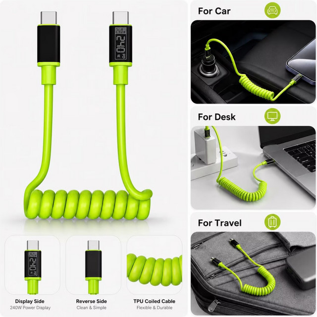 240W Typ-C zu PD Schnellladekabel USB-C Datenkabel in Grün für iPhone 15, Samsung, Xiaomi und Huawei - Bild 1