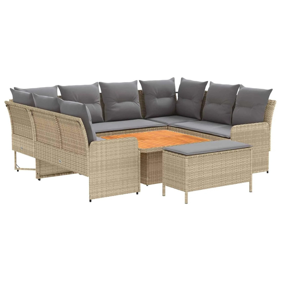 vidaXL Gartenmöbel-Set aus PE-Rattan in L-Form mit 7 Kissen in Beige und Hellgrau - Bild 2