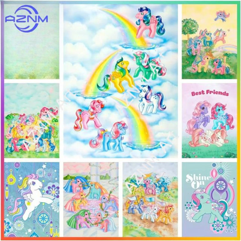 KAYOU Cartoon Pony Leinwandposter für Kinder, mehrfarbiges Tiergemälde zum Aufhängen, rechteckig und rahmenlos - Bild 1