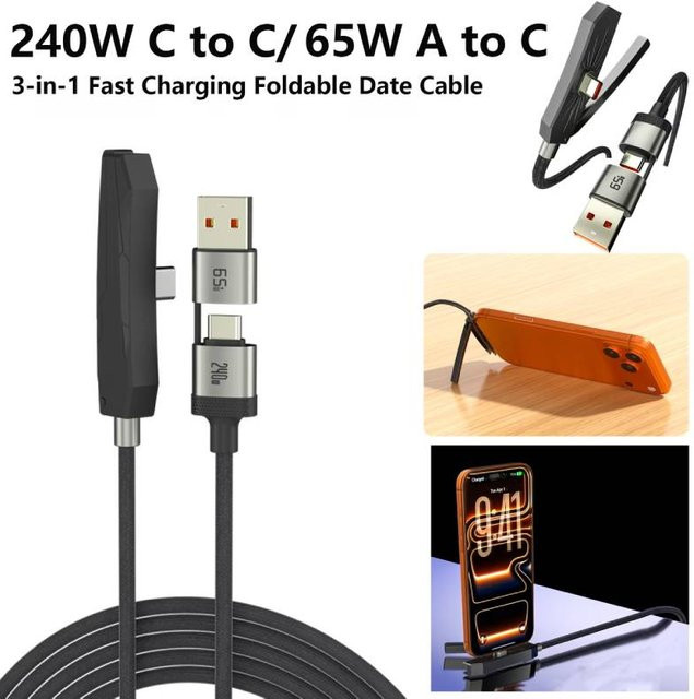 ILEPO 2-in-1 Standladegerät mit Telefonhalter und Kabel, 240W Schnellladestation mit USB-C und USB-A, Schwarz - Bild 1