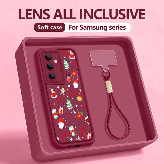 Lanyard Handyhülle mit Weihnachtsmuster für Samsung Galaxy S25 S24 S23 S22 Ultra FE A56 A55 A36 A25 A17 A16 A15 5G aus weichem TPU in Beige, Weiß und Multicolour - Bild 1