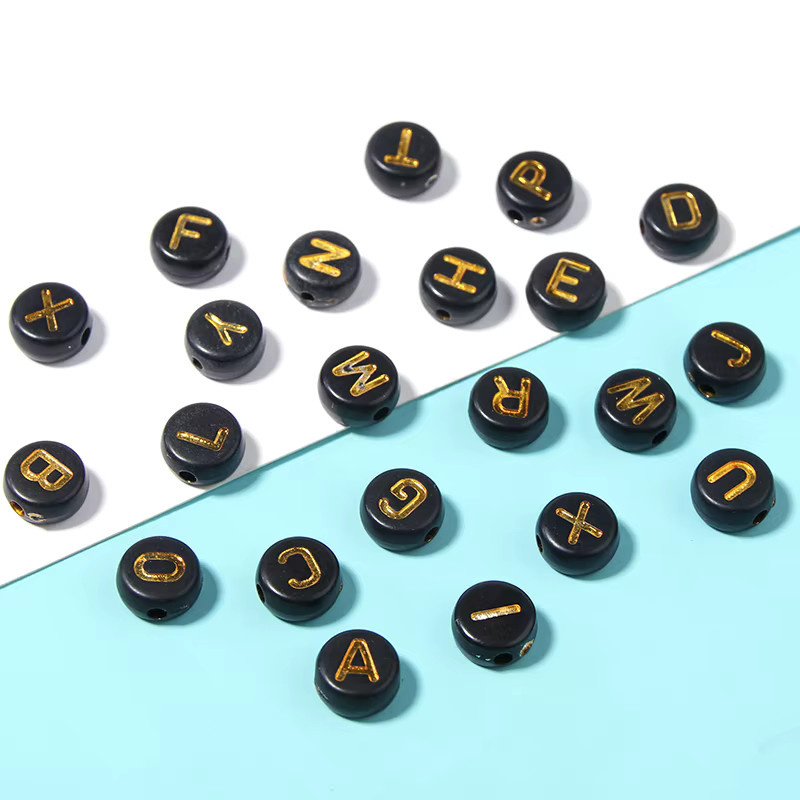louleur Buchstaben Perlen, Acryl, Schwarz, Runde flache Alphabet Spacer - Bild 2