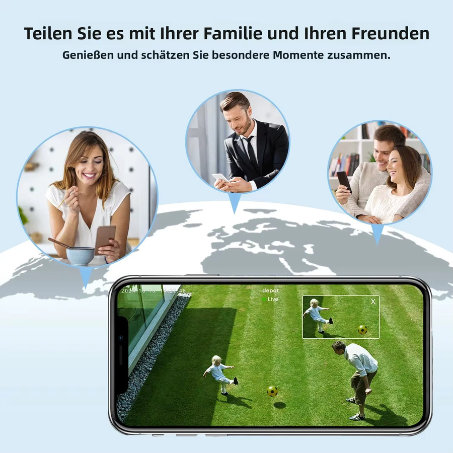 Abuntu 2er Set 8K PTZ WLAN-Sicherheitskamera mit Drei Linsen und Drei Bildschirmen, Außenüberwachungskamera mit Menschenerkennung in Schwarz, 2,4G/5G Wi-Fi, kompatibel mit O-KAM PRO APP - Bild 3