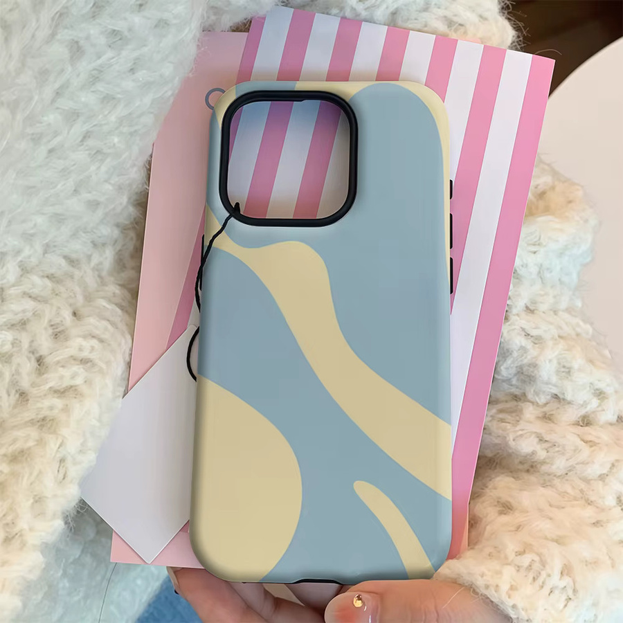 Handyhülle mit blauem und gelbem Wellenmuster für Apple iPhone 17 16 15 14 13 12 11 Pro Max Plus mit doppelschichtiger Rückseite - Bild 2