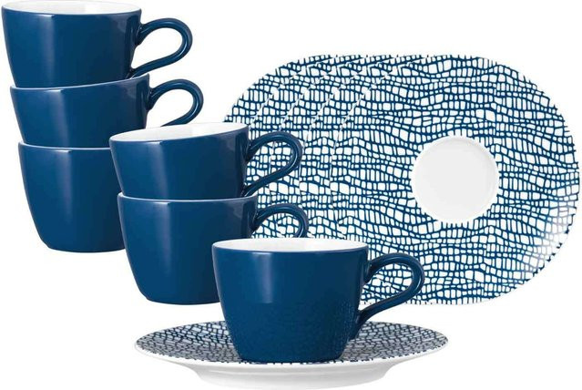 Seltmann Weiden Espressotassen mit Untertassen Life Fashion Blau Geometrisch 6er Set 90 ml - Bild 1