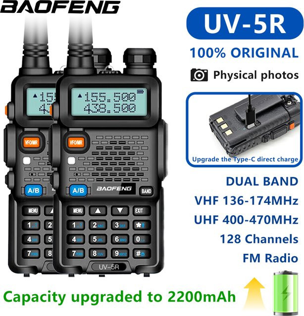 Baofeng UV-5R USB Amateurfunkgerät mit FM-Radio in Schwarz - Bild 1