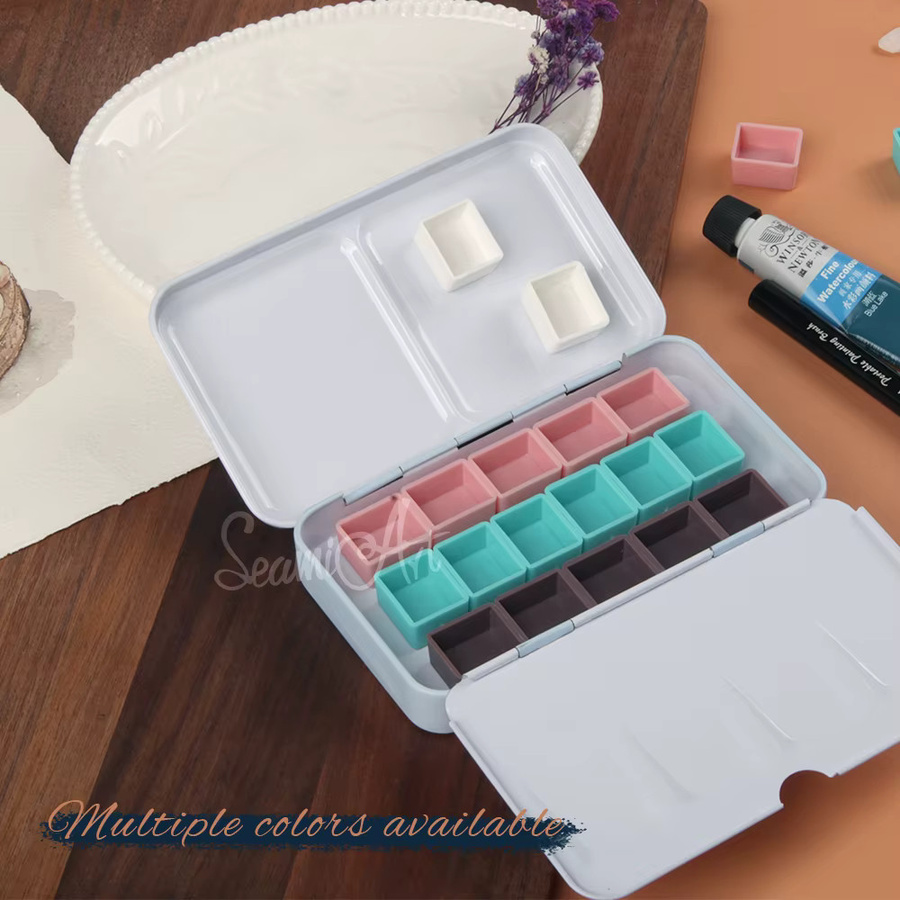 SeamiArt 50 Stück magnetische Halbfläschchen in vier Farben für Aquarellfarben in einer Blechdose - Bild 3