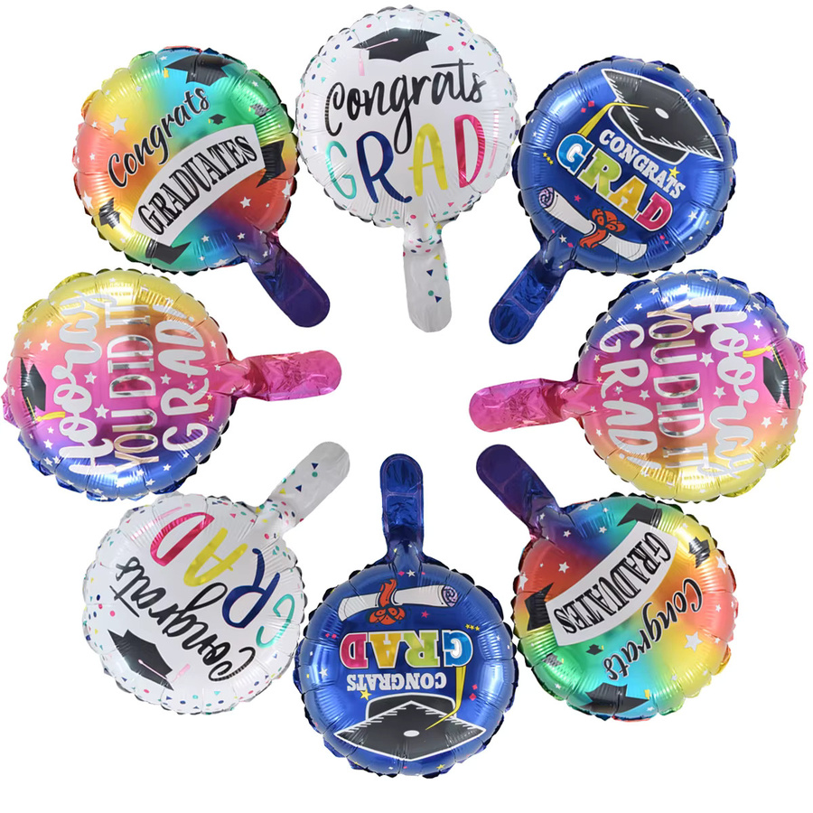 8 Stück Runde Folienballons Congrats Grad in Mehrfarbig für deine Abschlussfeier-Dekoration - Bild 2