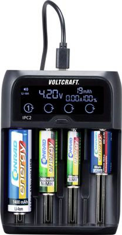 VOLTCRAFT IPC-2 Rundzellen-Ladegerät für NiMH, NiCd, LiIon und LiFePO in Schwarz - Bild 2