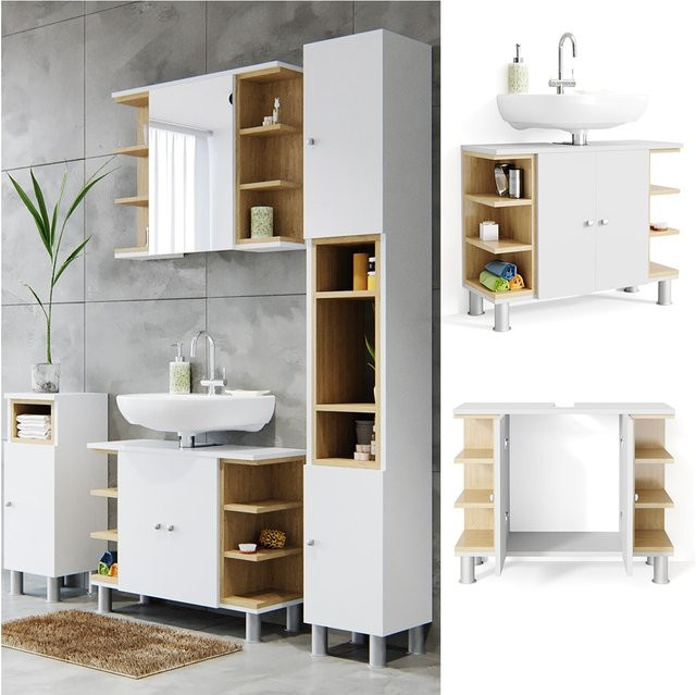Vicco Waschbeckenunterschrank Aquis Weiß Eiche B/T/H: 79,6 x 64 x 32 cm - Bild 2