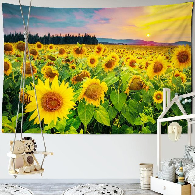 Sonnenblumen Wandteppich von Binchi Outdoor Equipment in Gelb, dekorativer Wandbehang mit floralem Design, Breite: 95 cm, Höhe: 70 cm - Bild 1