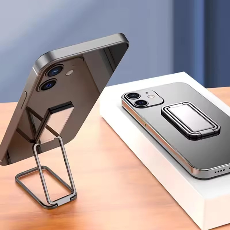 Metall Telefonringhalter in Schwarz mit 360-Grad-Drehung und faltbarer Funktion als Handy-Ständer für iPhone und Xiaomi - Bild 5