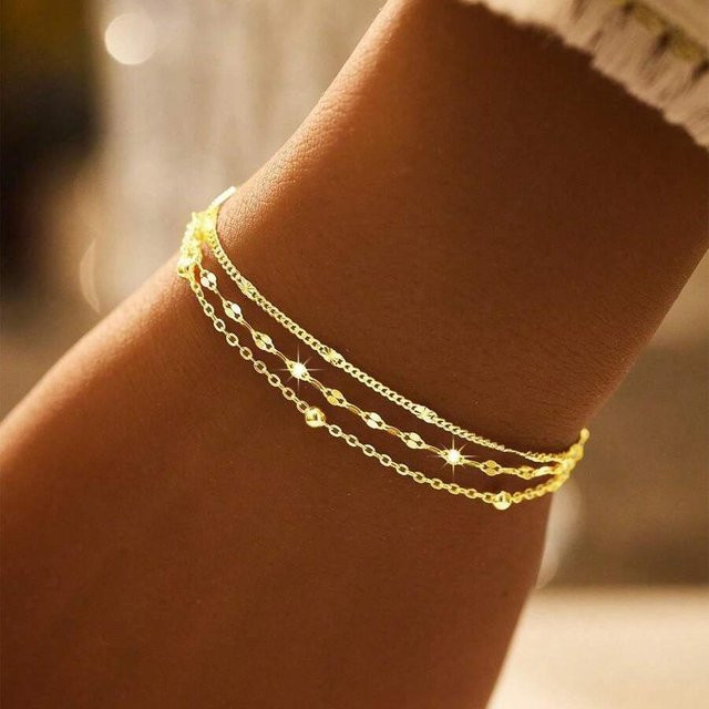 Mehrschichtiges Lippenketten-Armband, Gold, Kupfer, Zirkonia, Damen - Bild 1