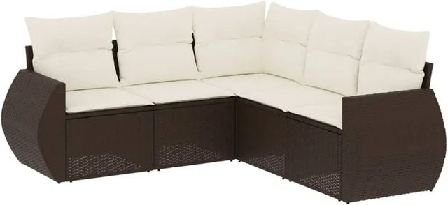 vidaXL 5-tlg. Garten-Sofagarnitur in L-Form aus braunem Polyrattan mit wetterfesten Kissen und pulverbeschichtetem Stahlgestell - Bild 1
