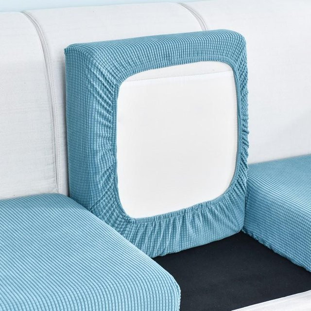 Yiran bag L-förmiger Sofakissenbezug aus Samtplüsch in Blau, elastischer Stretch-Bezug für Ecksofas und Chaise Longue - Bild 1