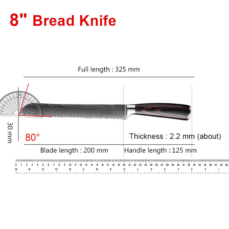 InLeung Damast Brotmesser mit Holzgriff in Silber, Länge: 20,3 cm - Bild 2